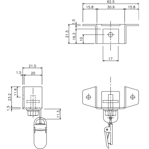 岡田 D30クリッパー付壁付ソケット 製品図面・寸法図-2