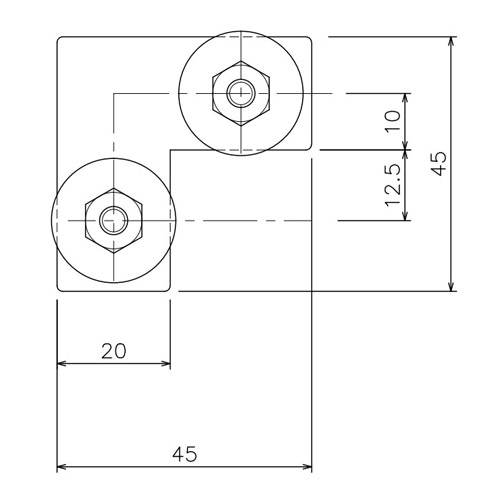 岡田 ピクチャーレール 30シリーズ コーナー止め金具 (六角ナットタイプ) 製品図面・寸法図-1