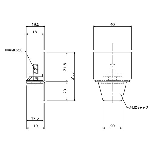岡田 D40片マグネットランナー(片開)ワンタッチランナーAタイプ 製品図面・寸法図-1