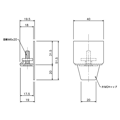 岡田 D40片マグネットランナー(片開)ワンタッチランナーSタイプ 製品図面・寸法図-1