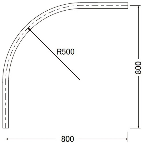 岡田 XGカーブレール 800×800×500R アルミ製品図面・寸法図
