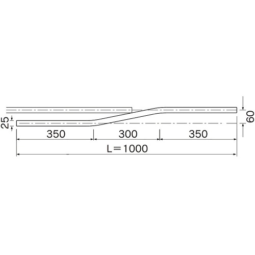 岡田 D25交叉レール L=1000 アルミ製品図面・寸法図-2