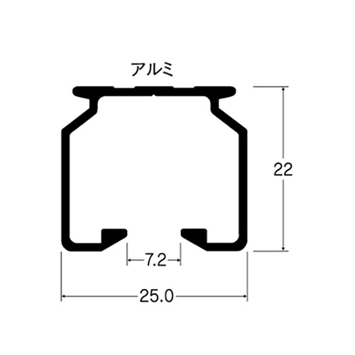 岡田 D25交叉レール L=1000 アルミ製品図面・寸法図-1