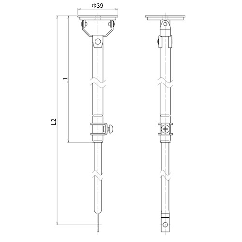 日中 スチール製 伸縮吊棒(小) 285～485mm (ホワイト) 製品図面・寸法図
