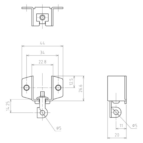 日中 HA型 リブレール 壁面ブラケット 固定型 (シルバー) 製品図面・寸法図-1