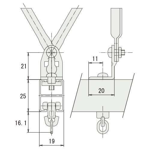 日中 HA型 リブレール 吊用ブラケット (シルバー) 製品図面・寸法図-2