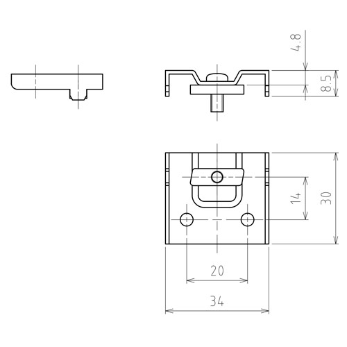 日中 HA型 リブレール 天井シングルブラケット (シルバー) 製品図面・寸法図-1