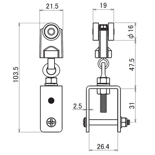 日中 レクト40用重量級 アジャストランナー製品図面・寸法図