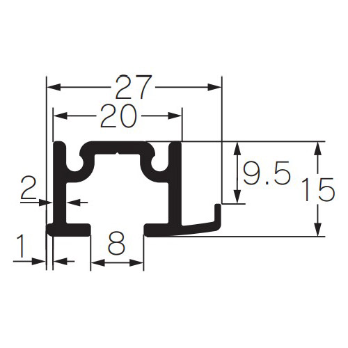 フェデポリマーブル ピクチャーギャラリー IS9 レール (埋込み用/9.5) 3m アルミシルバー 製品図面・寸法図