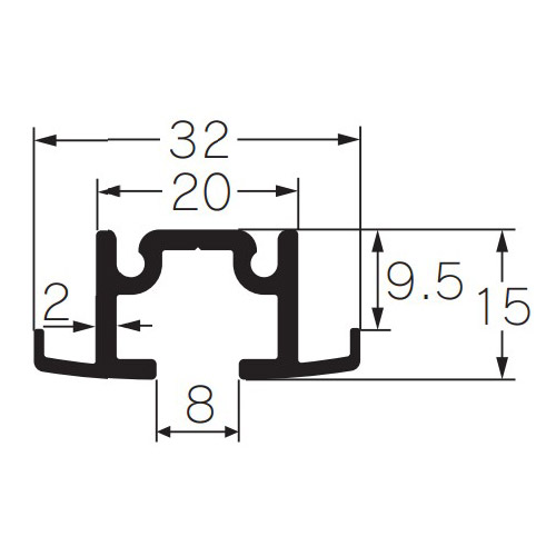 フェデポリマーブル ピクチャーギャラリー IW9 レール (埋込み用/9.5) 3m アルミシルバー 製品図面・寸法図