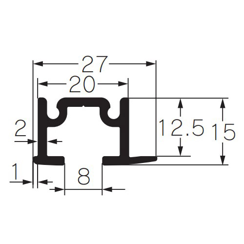 フェデポリマーブル ピクチャーギャラリー IS12 レール (埋込み用/12.5) 2m アルミシルバー 製品図面・寸法図