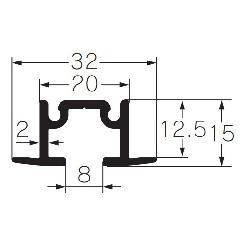 フェデポリマーブル ピクチャーギャラリー IW12 レール (埋込み用/12.5) 3m アルミシルバー 製品図面・寸法図