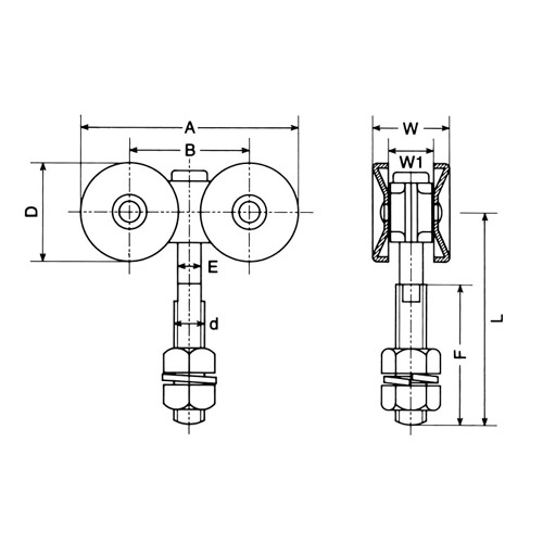 ヤボシ 2号 スチール 複車(プレス) ロングボルト仕様製品図面・寸法図