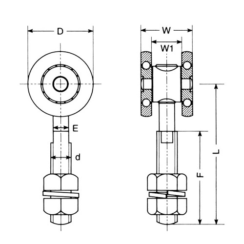 ヤボシ 3号 スチール 単車(ベアリング入り) ロングボルト仕様135mm製品図面・寸法図