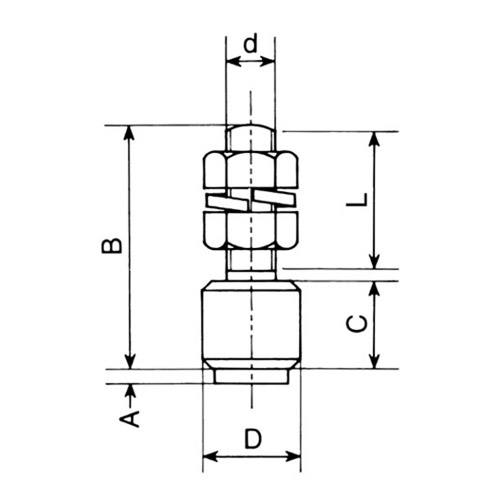 ヤボシ 5号 スチール ボルト付ガイドローラー ロングボルト仕様製品図面・寸法図