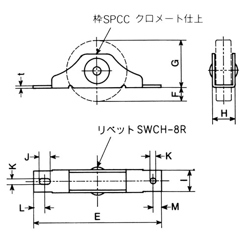 ヤボシ フジ 吸音戸車 30mm 平車 (20個入) 製品図面・寸法図-2