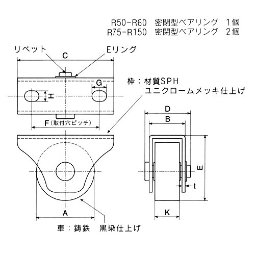 ヤボシ フジロイヤル重量戸車 平型(枠付) 50mm