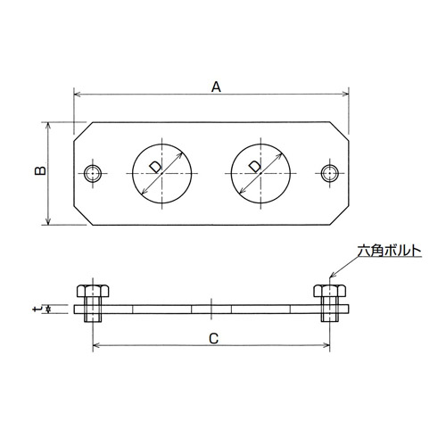 ヤボシ 2号 ステンレス 継受用レール固定板製品図面・寸法図