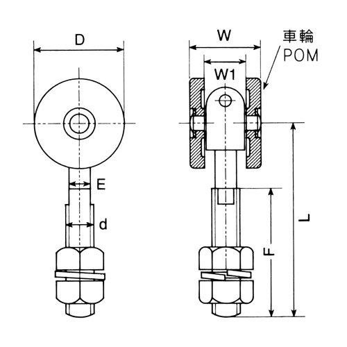 ヤボシ 2号 ステンレス 単車(POM)製品図面・寸法図