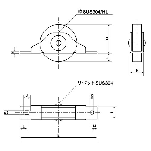 ヤボシ ステンカーボネート戸車 30mm 平型 (20個入) 製品図面・寸法図-2