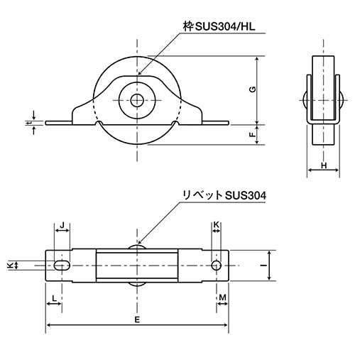 ヤボシ ウレタン戸車 30mm 平車 (20個入) 製品図面・寸法図-2