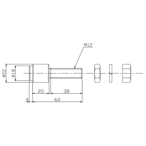 ダイケン 3号 ドアハンガー用 Ｍ１２ボルトタイプガイドローラ製品図面・寸法図