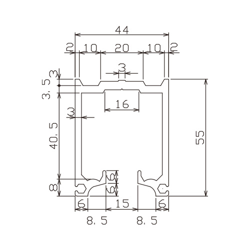 ダイケン アルミ ドアハンガー SD20 レ－ル 1820mm シルバー 製品図面・寸法図