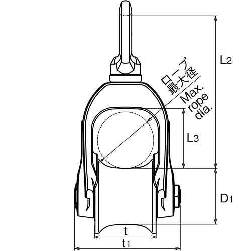 ASANO 吊ローラーPB型 (ステンレスベアリング入) 80mm製品図面・寸法図-2