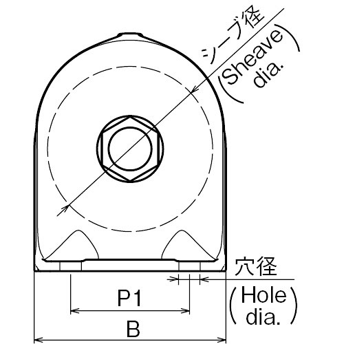 ASANO 固定滑車 縦型2車 TR-B (ステンレスベアリング入り) 50mm製品図面・寸法図-2