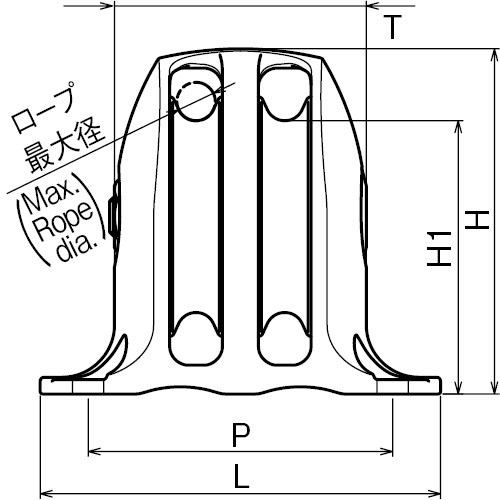 ASANO 固定滑車 縦型2車 TR-B (ステンレスベアリング入り) 70mm 製品図面・寸法図