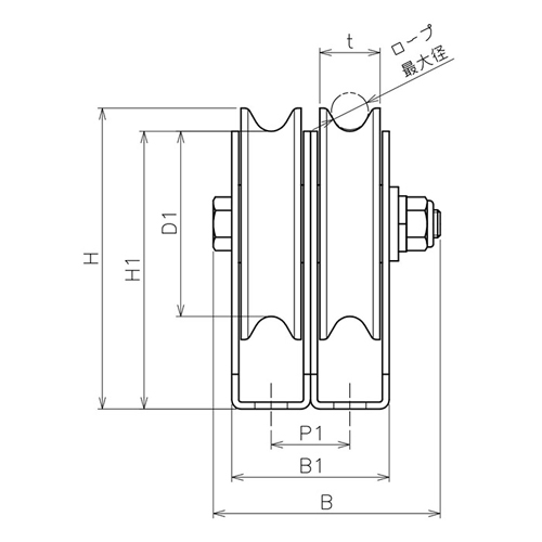 ASANO 連結固定滑車 2車 AK10501 製品図面・寸法図2