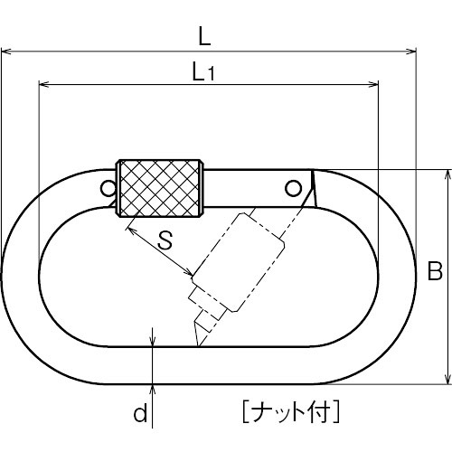 ASANO カラビナO型 (ステンレス) ナット付 製品図面・寸法図