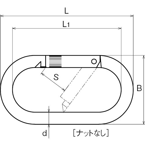 ASANO カラビナO型 (鉄) ナットなし 製品図面・寸法図