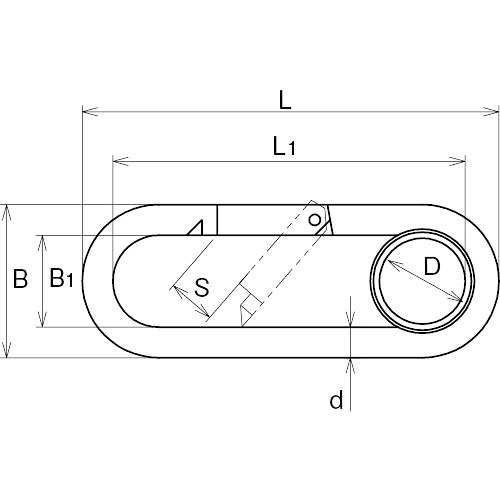 ASANO Sカラビナ (環付) 5mm 製品図面・寸法図