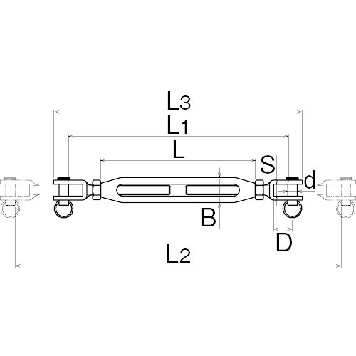 ASANO ターンバックルフォーク (ナット付) 9mm 製品図面・寸法図
