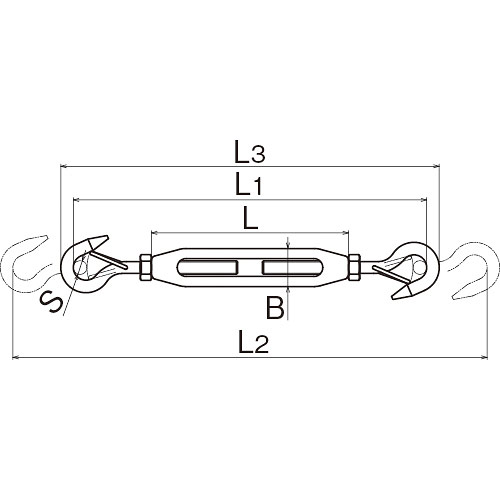 ASANO ターンバックルハッカー (ハズレ止め付) 6mm 製品図面・寸法図