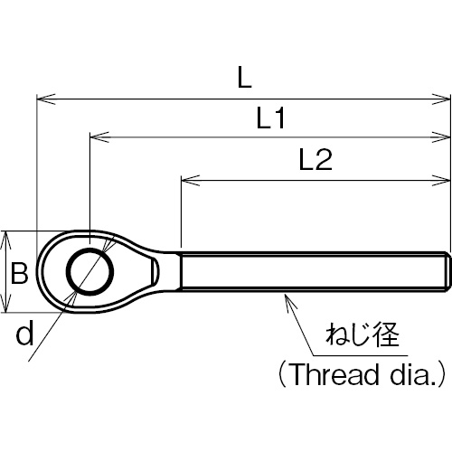 ASANO ピンボルト 左ねじ M12mm 製品図面･寸法図