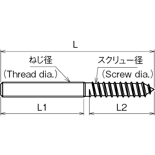 ASANO ハンガーボルト 左ねじ M5mm 製品図面･寸法図
