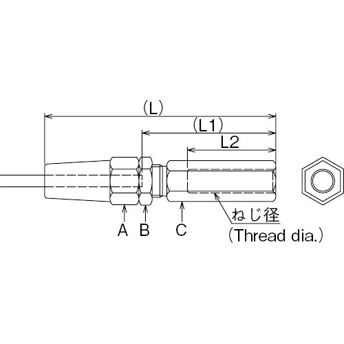 ASANO SLターミナルナット (左ねじ) 3mm 製品図面・寸法図