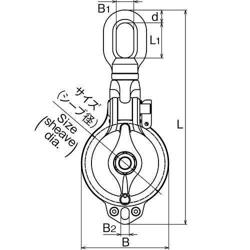 ASANO ダルマブロックPB型 (ベアリング入) Vシーブタイプ 75mm 製品図面・寸法図