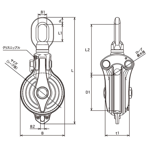 ASANO 強力ダルマブロックPB型(ベアリング入) 175mm AK1856 製品図面・寸法図