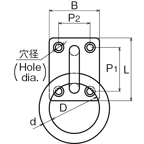 ASANO 座付丸環(アイプレート型) 4mm 製品図面･寸法図