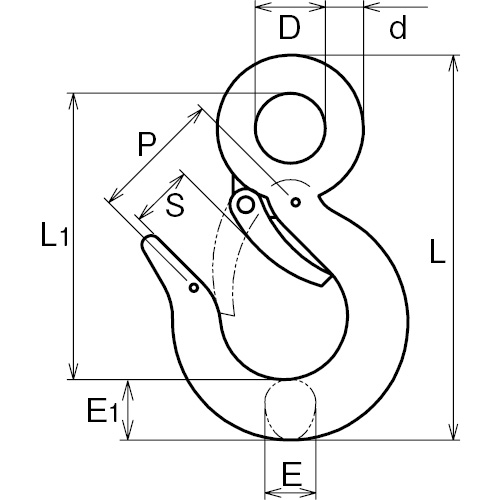 ASANO 鉄重量フック(鍛造製) 1.5t 製品図面・寸法図