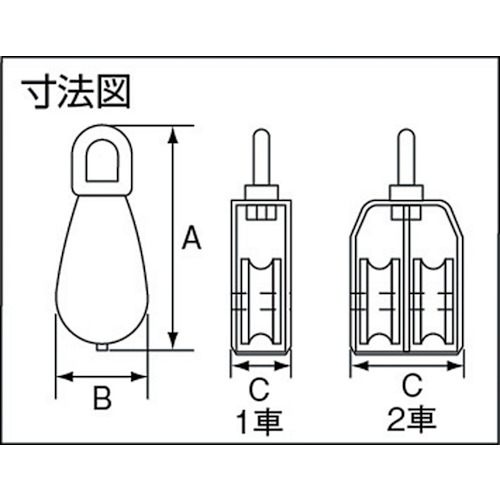 水本 ステンレス 豆ブロック 1車 使用ロープ径Φ～6mm 製品図面・寸法図