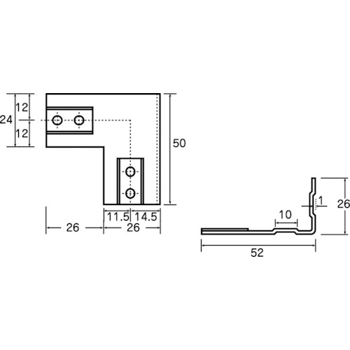 TRUSCO 25mmアルミフレーム用補強金物 ＬＩ型右 製品図面・寸法図