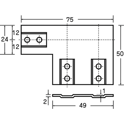 TRUSCO 25mmアルミフレーム用補強金物 ＬＬ型右 製品図面・寸法図