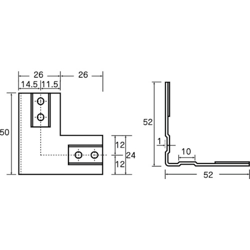 TRUSCO 25mmアルミフレーム用補強金物 ＬＷ型 製品図面・寸法図