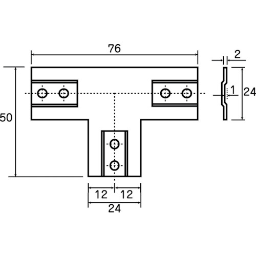 TRUSCO 25mmアルミフレーム用補強金物 Ｔ型 製品図面・寸法図