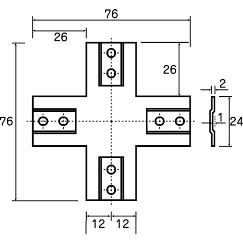 TRUSCO 25mmアルミフレーム用補強金物 十字型 製品図面・寸法図