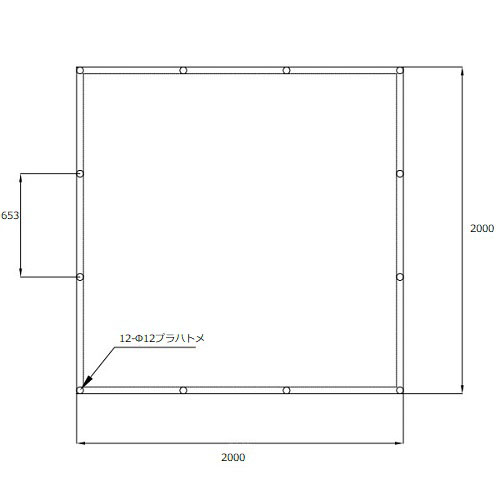 TRUSCO デジタル迷彩柄 マルチシート 2m×2m 青磁色 製品図面・寸法図